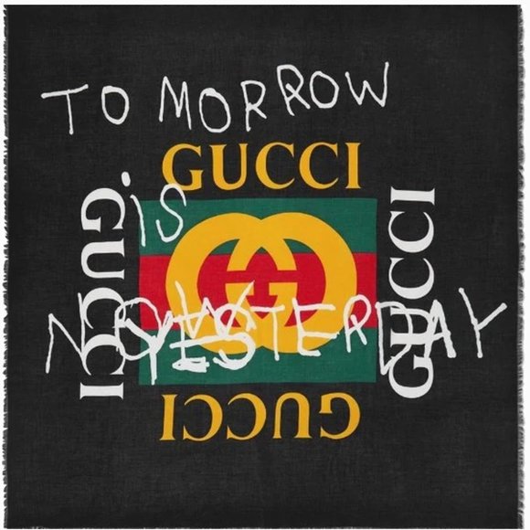 GUCCI Modal Silk Coco Capitan Logo Square Scarf Black. - Picture 1 of 5